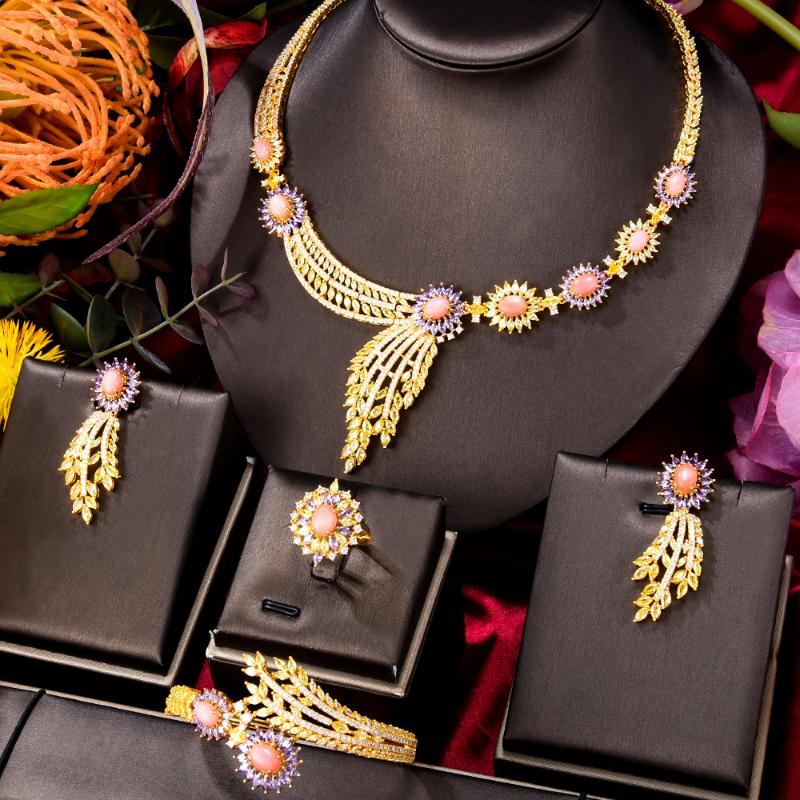

Earrings & Necklace Siscathy 4Pcs/Set Nigerian African Bride Engagement Wedding Jewelry Set For Women Copper Inlay Zircon Bangle Bracelet, Silver