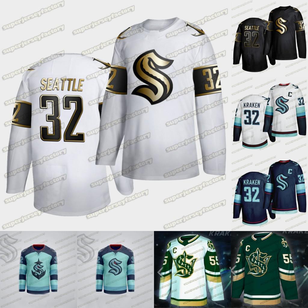 

2021 Seattle Kraken Golden Edition Ice Hockey Jersey 32nd New Team Custom Away Home Mens Womens Youth 100% Stitched Hockey Jerseys, Black;red