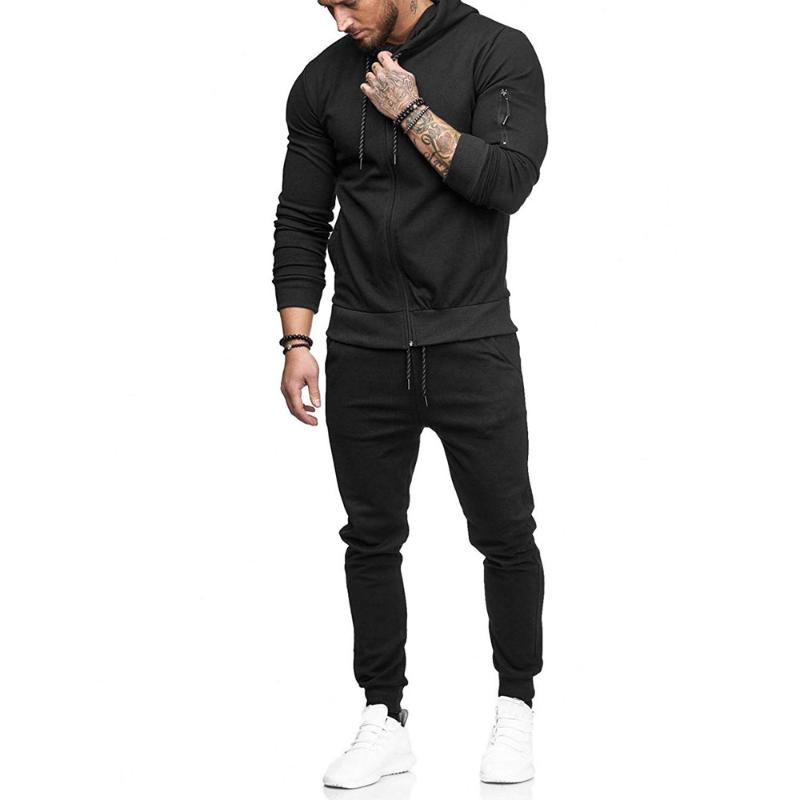 

Men's Pants Autumn Patchwork Zipper Sweatshirt Top Sets Sports Suit Tracksuit, Black