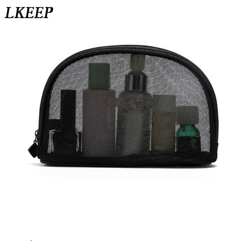 

Fashion Black Net Yarn Makeup Bags Woman Transparent Lace Cosmetic Bag Travel Wash Side Organizers Essential Beauty Pouch & Cases