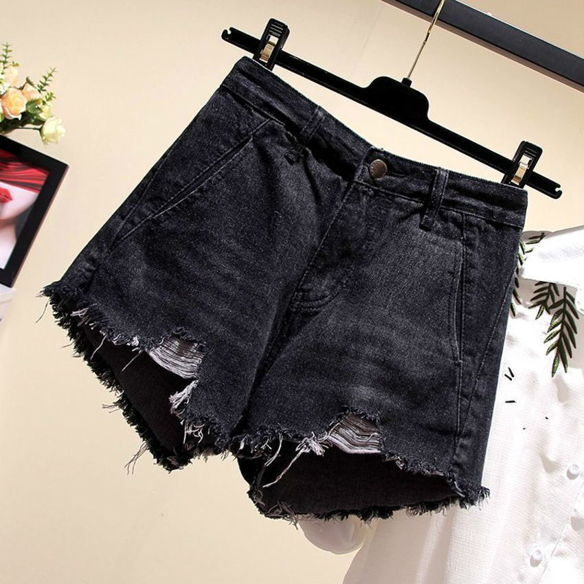 

Women's Shorts Plus Size 4XL Summer Women Black Denim Casual Mid Waist Ripped Holes Jeans Street Wear Sexy Short Feminino ZHTP