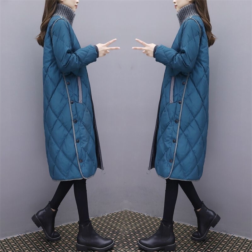 

Plus Size Warm Woman Winter Coat Parkas Slim Cotton Padded Basic Jacket Female Casual Long Outwear Feminina 211018, Green