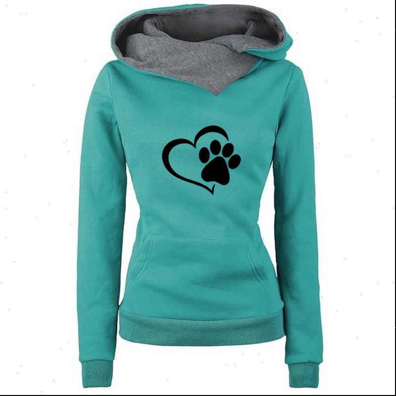 

women hoodies fashion kawaii cat dow paw print plus size cotton thick pockets hooded autumn, Black