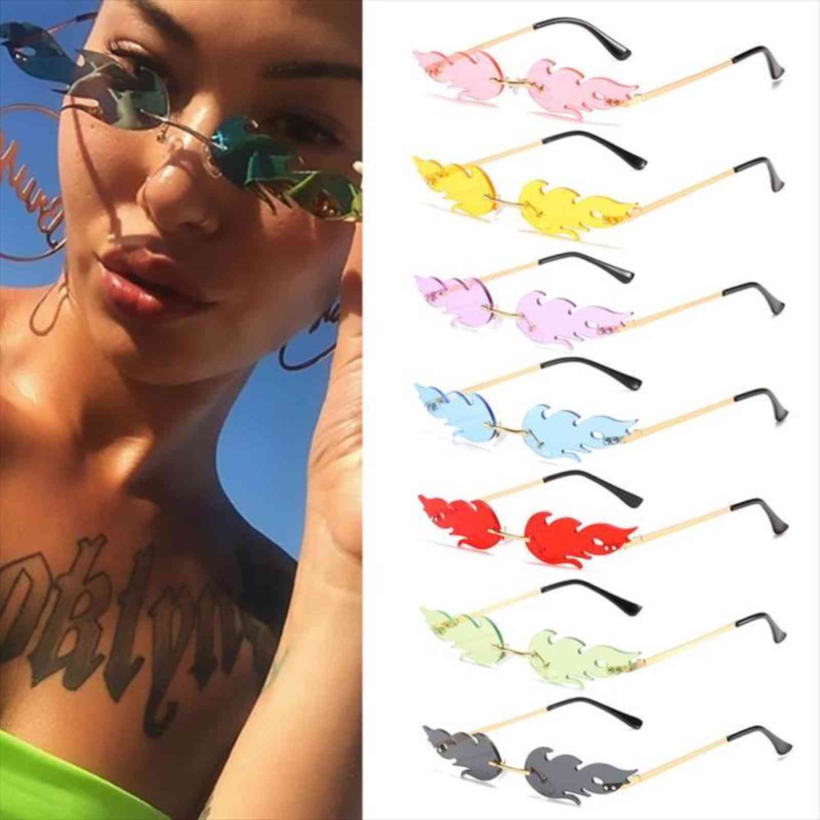 

fire sunglasses rimless wave sun glasses uv 400 eyewear trending narrow car motor accessories, White;black