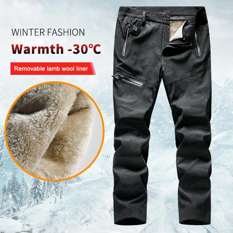 

Men's Pants USB Thermal Heating Winter Men Women Smart Heated Pant Waterproof Windproof Cashimere Camouflage Trousers, Black