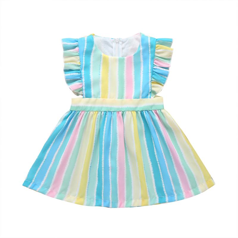 

Girl's Dresses Kids Dress, Colorful Striped Round Neck Sleeveless Gown A-Line Dress For Summer, 9 Months-5 Years, Red;yellow