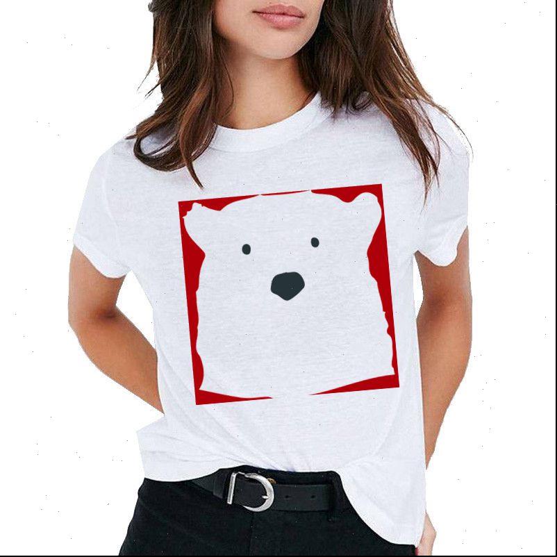 

cute bear print summer fashion women fashionable short sleeved white harajuku graphic top