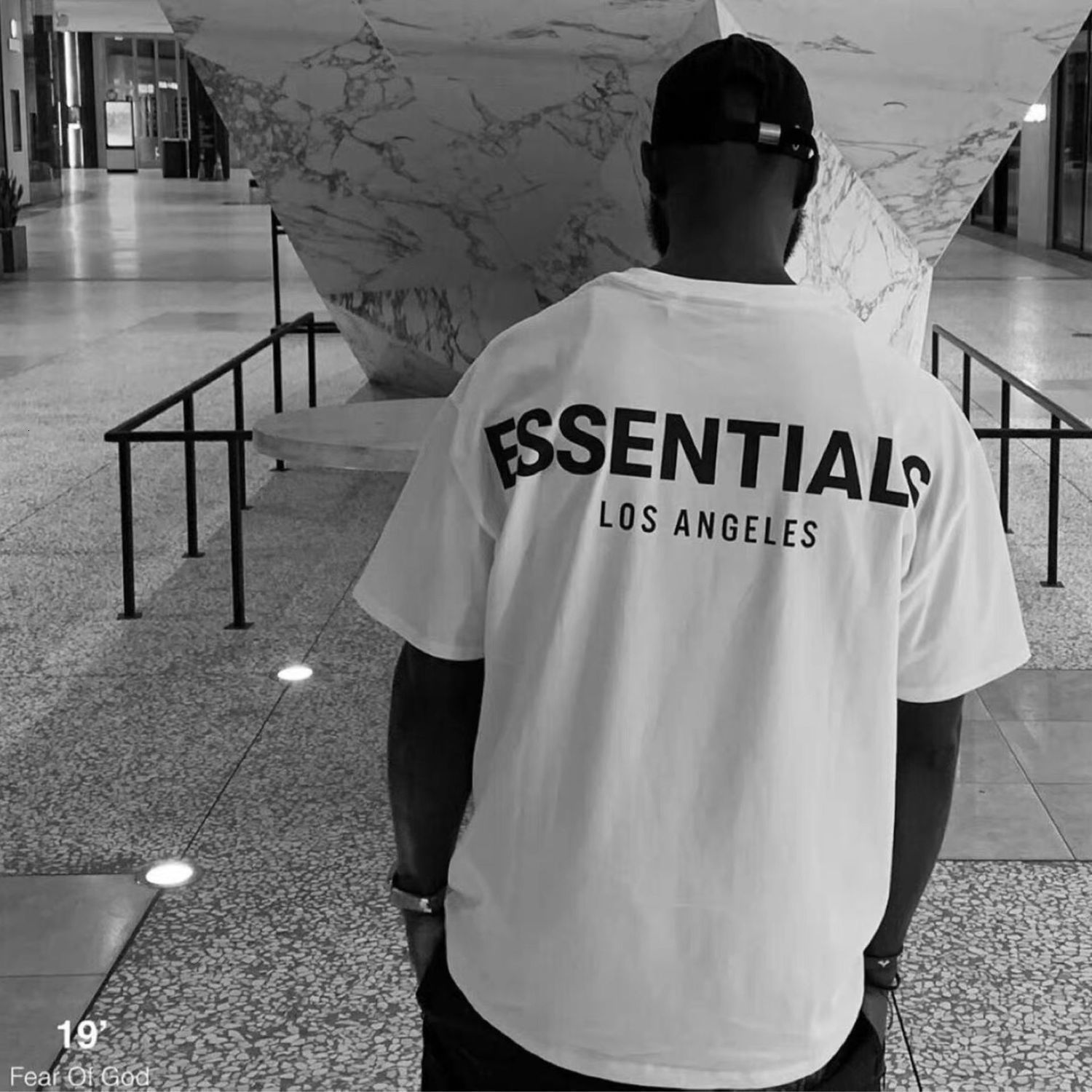 

High street reflective letter essentis short sleeve fog double line extension Street Los Angeles LA limited couple T-shirt 6X5C, White