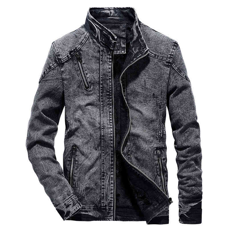 

vintage denim ets slim fit solid color casual s jeans coat fashion stand cloth for men black blue casaca hombre