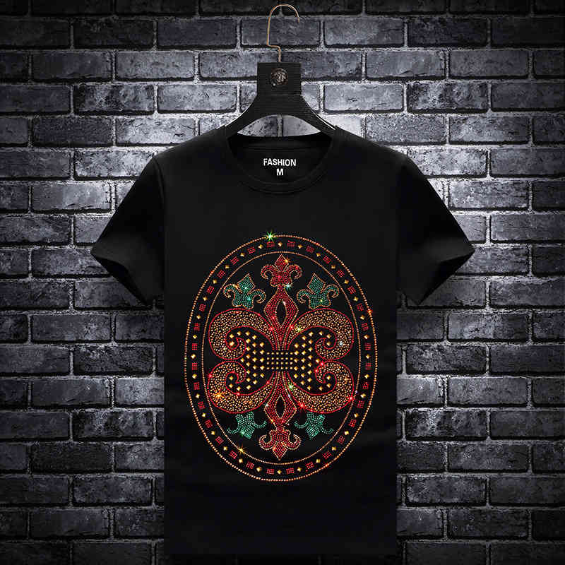 

fashion t shirt summer drill short sleeve men 2021 trend men's youth slim half base shirt brand, White;black