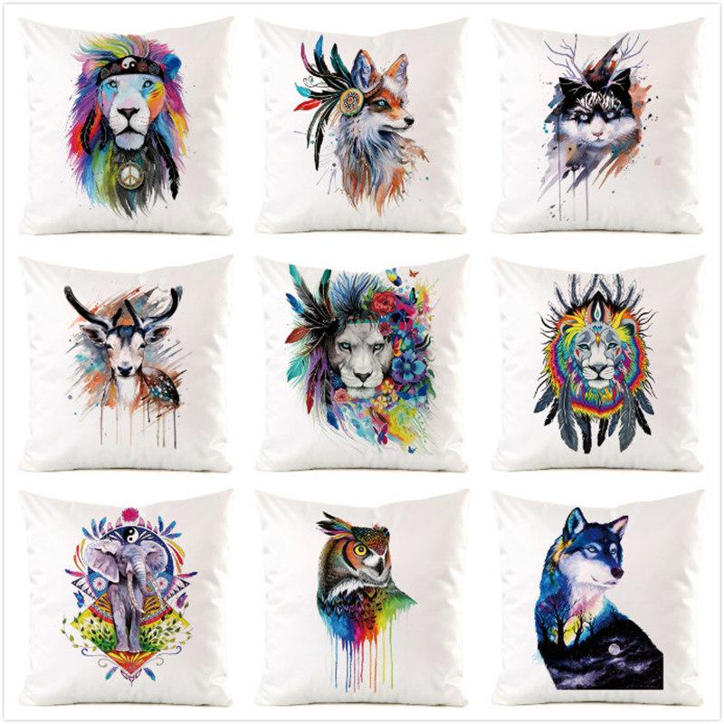 

Cushion/Decorative Pillow Colorful Animal Painting Cover For Home PLA Cool Fiber Cushion 45x45cm Funny Animals Printed Case Couch, 12
