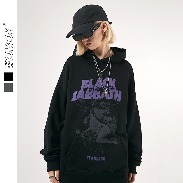 

wxwovdy men's autumn winter brand casual hoodie couple bf dark brand loose hoodie, Black