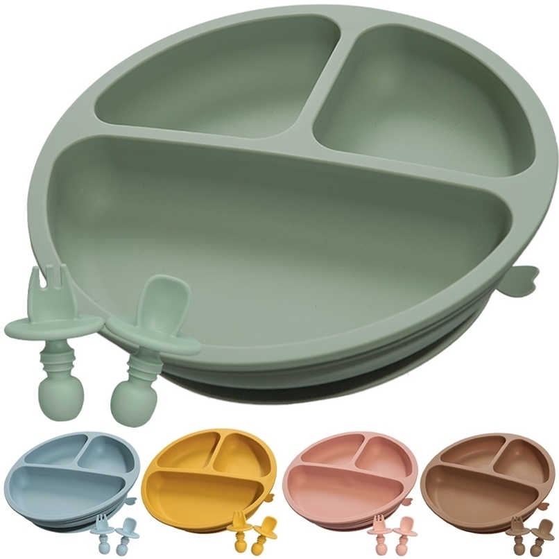 100% Food Approve Silicone Baby Tableware With Suction Cup Toddler Plate And Portable Fork Spoon Kids Food Bowl Set Drop 211027-image-735566165
