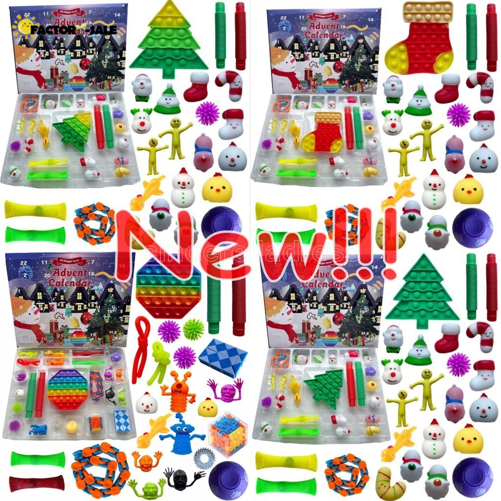 

Christmas Fidget Toy Advent Calendar Set December 24 days Push Bubble 24pcs/Set Silicone Stress Reliever Sensory Toys FS23