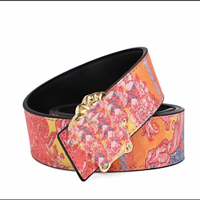 

Luxury fashion brand human head belt 2021 men's wear designer top quality pure copper buckle male chastity 105~125cm, Black;brown