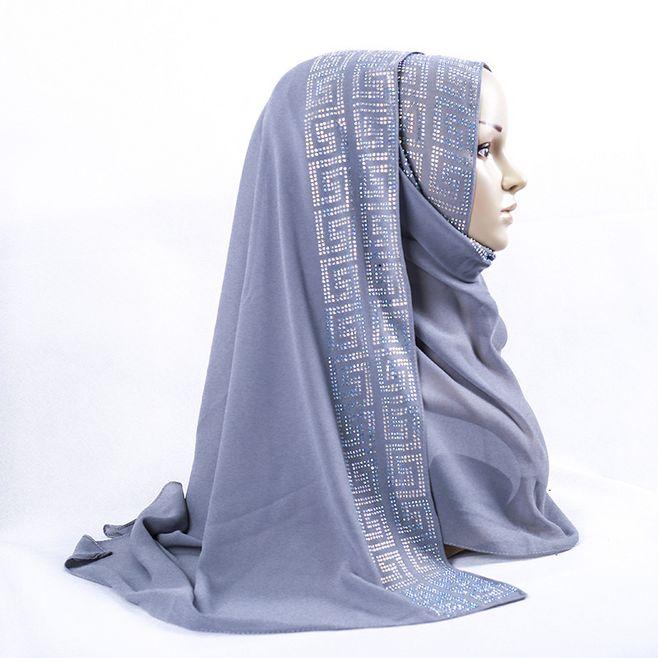

Scarves Premium Bubble Chiffon Muslim Scarf Hijabs Headscarf With Exquisite Rhinestone Decor Women's Modest Islamic 27.5*67inch 18colors, Blue;gray