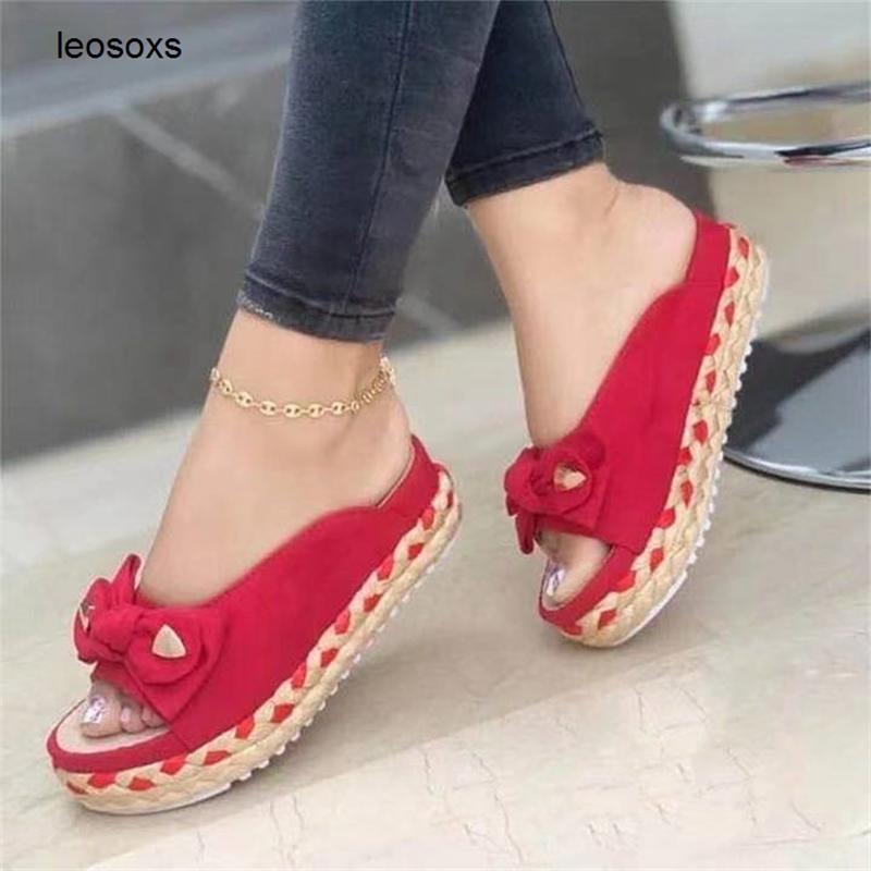 

Slippers Summer Shoes For Women Large Size Sandals Thick Soled Casual Roman Bow, Black