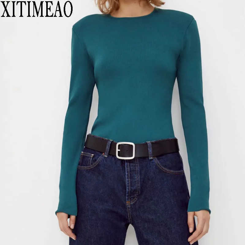 

ZA Women O Neck Sweater Casual Ladies Solid Slim Bottom Tops Elegant Long Sleeve Knitted Undershirt Blusas Pullovers 210604, Light grey