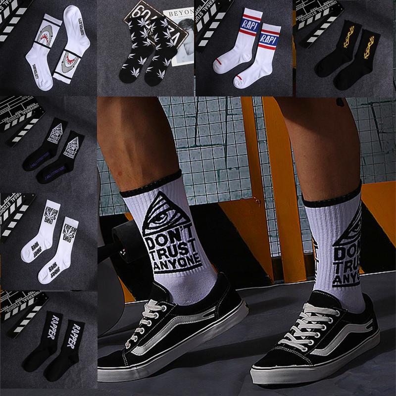

Men's Socks 3 Pairs Fashion Men Black White Letters Leaves Hip Hop Simple Long Boys Street Skateboard Spring Autumn Male
