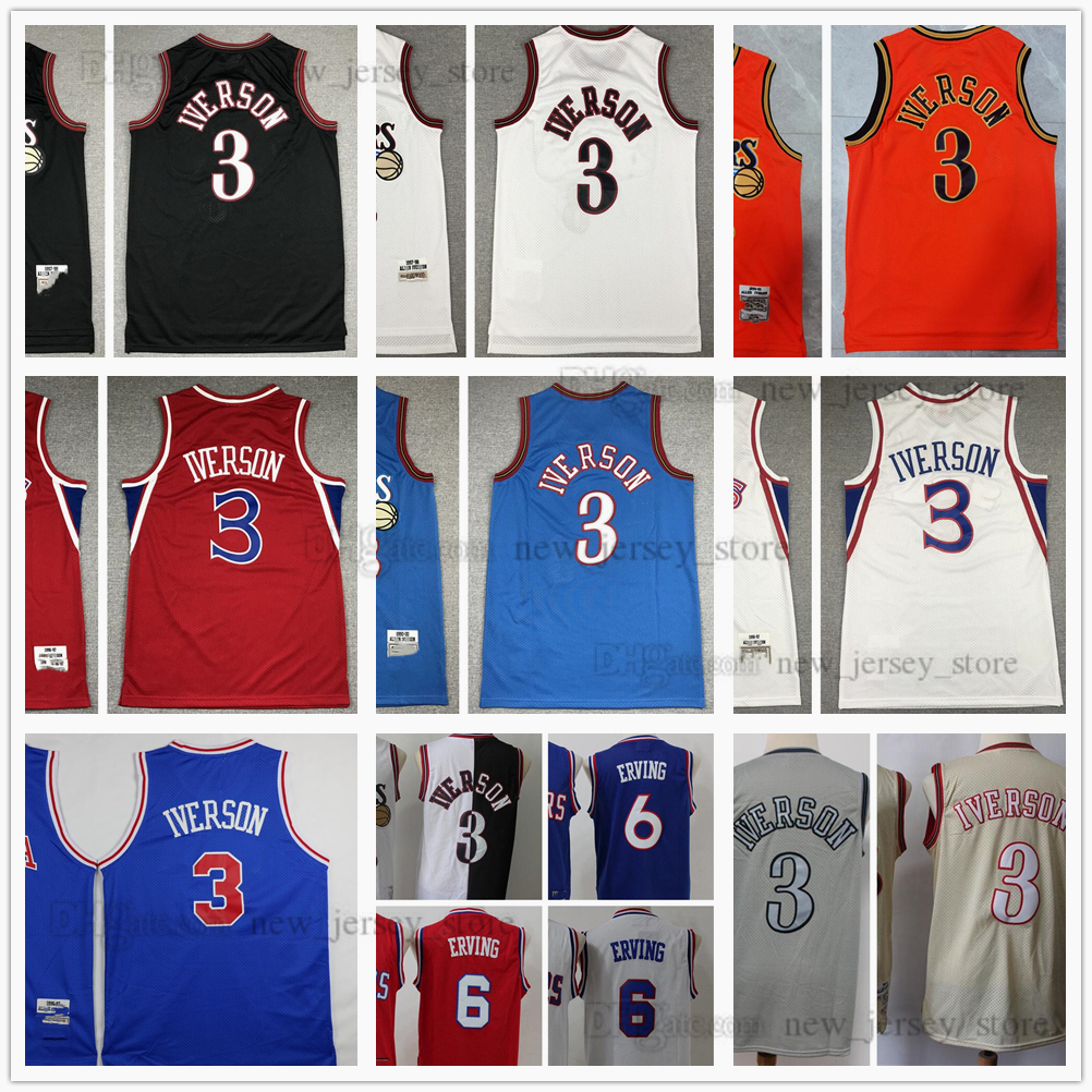 

Retro 1997-98 Mitchell and Ness Allen Basketball 3 Iverson Jersey Stitched Julius 6 Erving Jerseys Shorts Red Blue White Black Vintage 1996-97 1990-00, Retro 1996-97