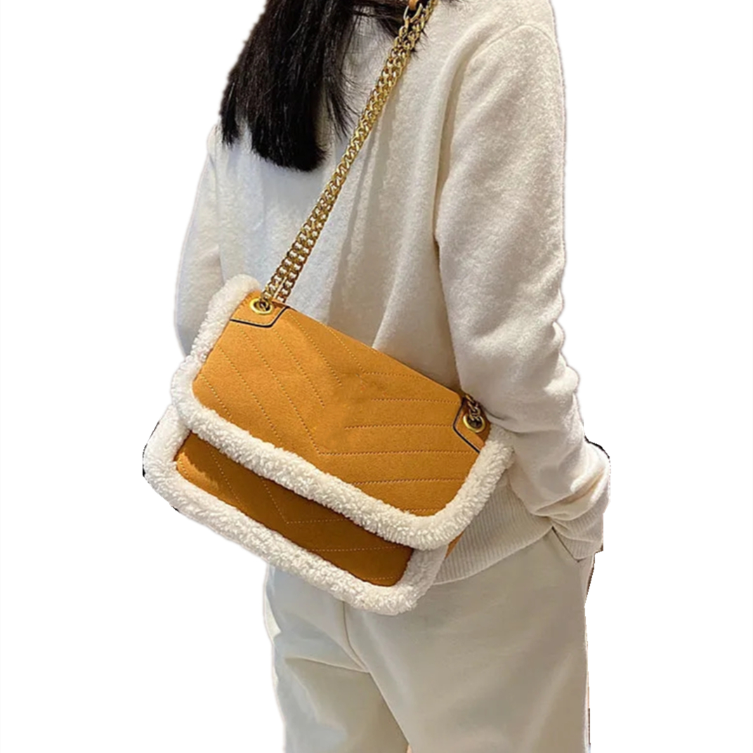 

Lamb fur bag winter messenger chain suede retro postman armpit, Customize