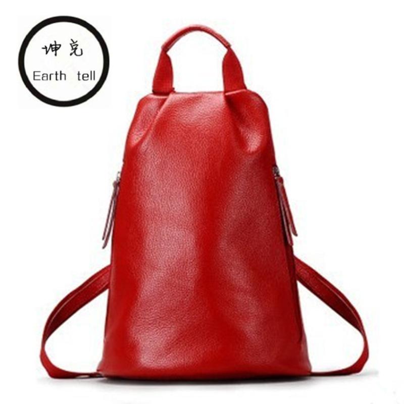 

Duffel Bags KUNDUI High Quality Shoulder Bag Women's Cowhide Backpack Vintage Travel Women Girl Double-shoulder Casual School
