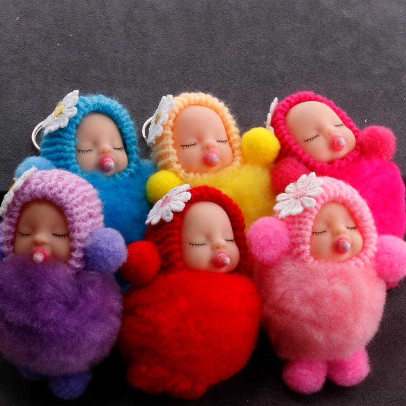 

Keychains Sleeping Baby Doll Ball Key Chain Car Keyring Holder Bag Pendant Charm Keychain Plush Fur Cute Women Or Children