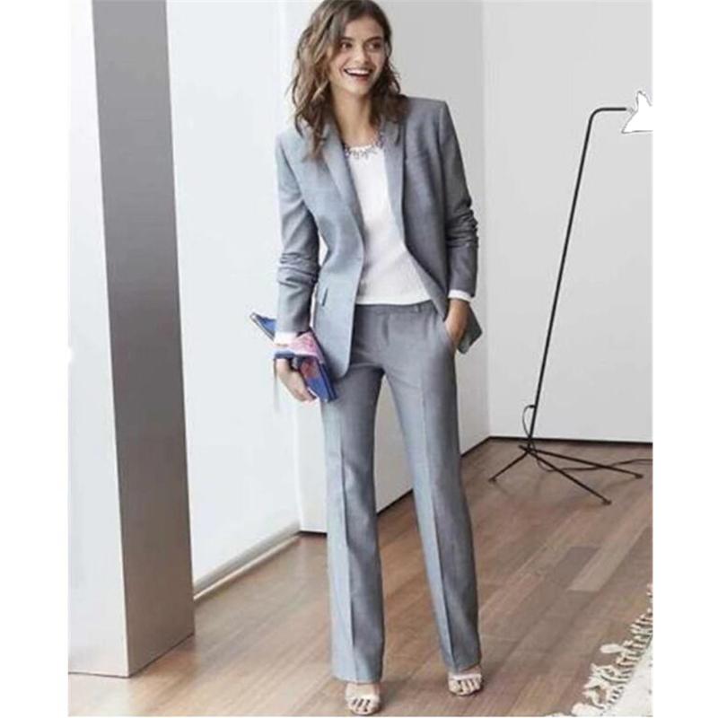 

Light Grey Women Pant Suit Formal Ladies Business Suits Office Work Wear Female For Weddings Custom Made Women's Two Piece Pants, Picture style