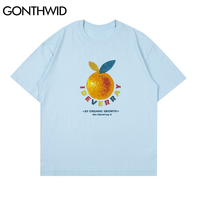 

Hip Hop Tshirts Harajuku Cartoon Fruit Orange Print Streetwear Tees Shirts Men Fashion Summer Cotton Short Sleeve Tops 210602, Black