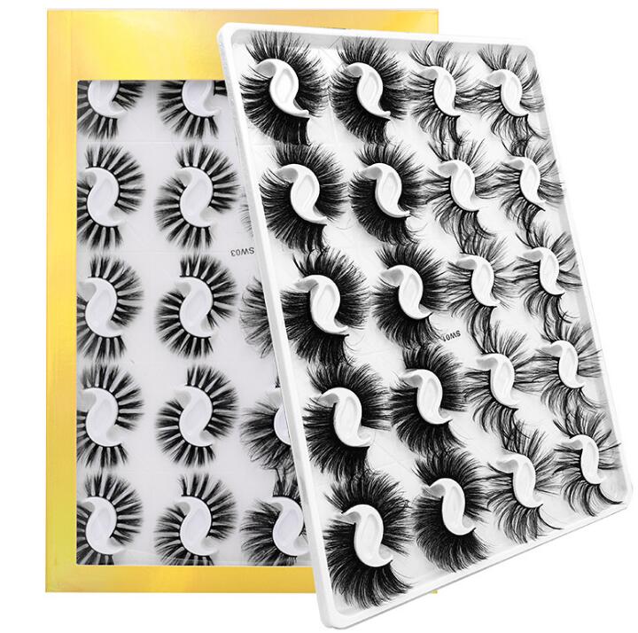 

gold box 20 Pairs/Boxed 25mm Mixed Styles 3D Mink False Eyelashes Natural Long Lashes Handmade Wispies Bushy Fluffy Sexy Eye Makeup Tools