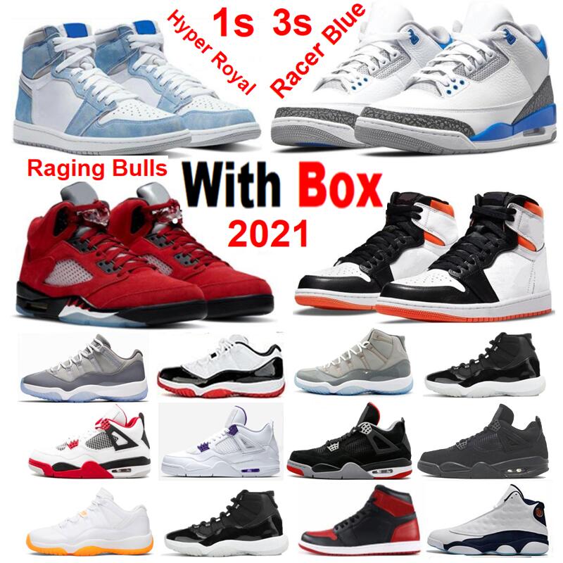 

Bred Patent 1 Electro Orange 1s Basketball shoes Racer Blue 3 Black Cat 4 White Cement Oreo 4s Space Jam 11 concord Sneakers Men Women With Box 5 Raging Bull, Color-39