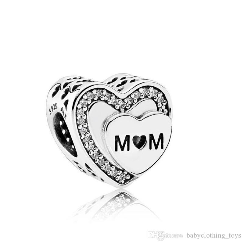 

Real 925 Silver Tribute to Mom Love Hearts Charm Pendant for Mother's Day Gift Fit For Pandora Bracelet DIY Bead Charms