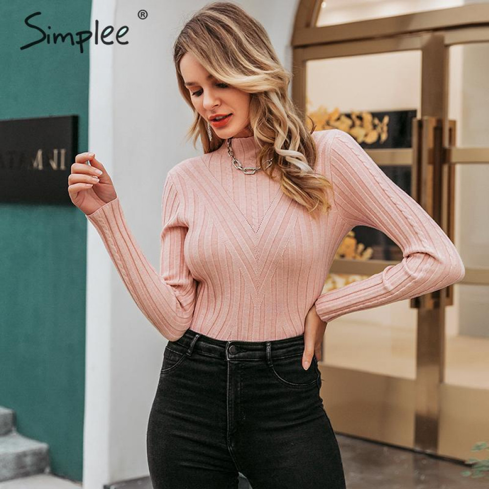 

Simplee Knitted jumper sweater women autumn winter Long sleeve top turtleneck female sweater ladies bestmatch pullover jumpers, Green1