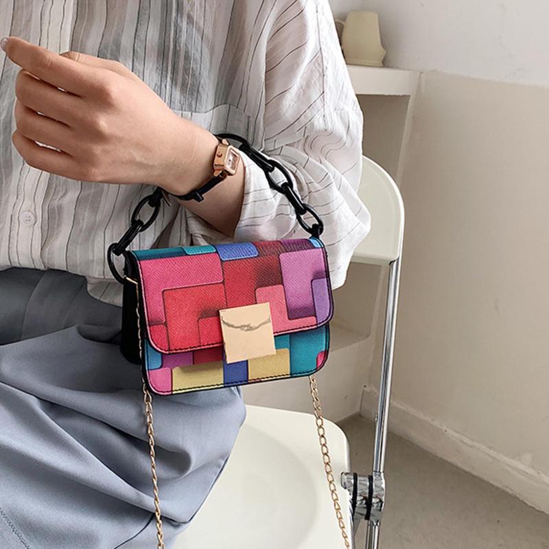 

Waist Bags Women's Fashion Retro Bag Color Contrast Belt Decoration Messenger Macarone Portable Square