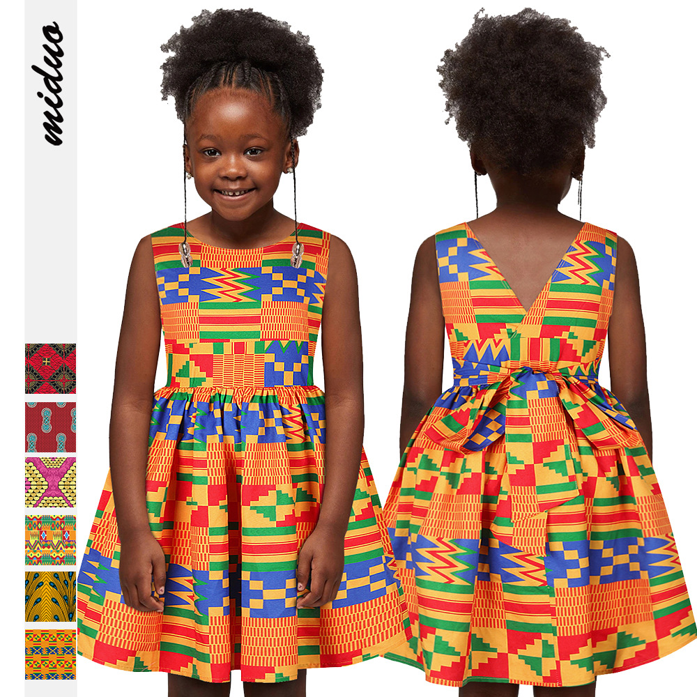 2021 Children&#039;s Summer Girls Geometric printing suspenders Dress baby Floral clothing Runway style wholesale and retail-image-675348991