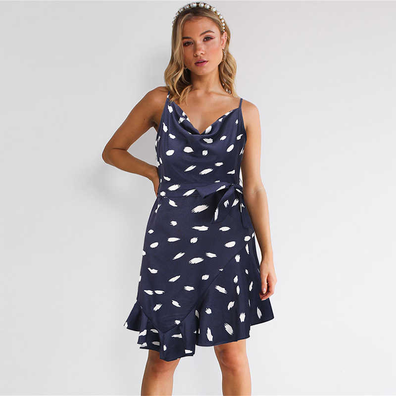 

Print Ruffle Spaghetti Strap V Neck Dres Irregular Hem Bandage Elegant Casual Beach Plus Size Mini Dresses 210604, Red