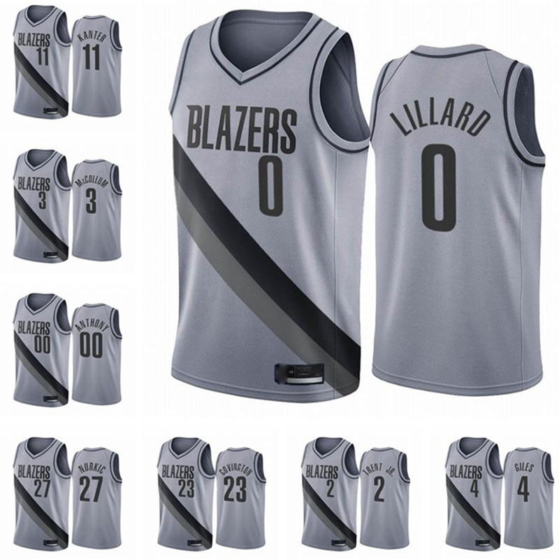 

Earned Edition Gray Damian Lillard Basketball Jersey C.J. McCollum Carmelo Anthony #0 Nurkic Covington Powell Derrick Jones Kanter Anfernee, Black;red