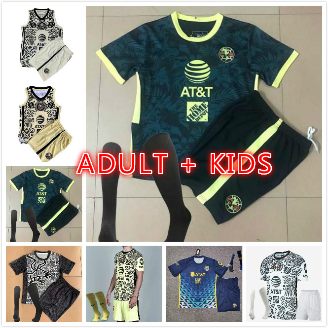 

adult kids 21 22 Liga MX Club America away third Soccer Jerseys 2021 2022 Yellow blue white 3rd O.PERALTA R.MARTINEZ football shirt men kit, Black;yellow