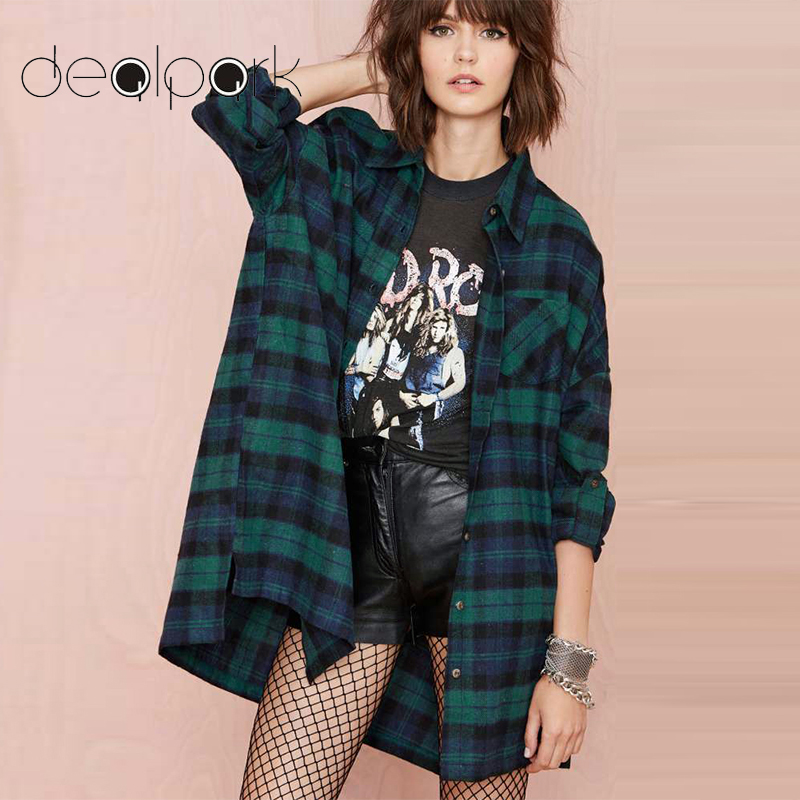 

3XL 4XL 5XL Plus Size Korean Tops Plaid Shirts Women Blouses Tartan Shirt Long Sleeve Baggy Check Blouse Oversized female tunics, Green