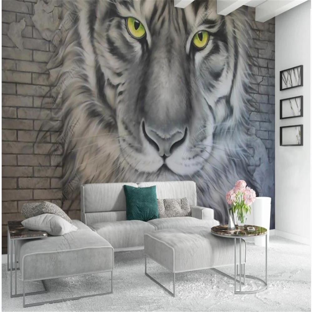 

modern wallpaper for living room 3D relief tiger wallpapers brick wall background mural, Grey