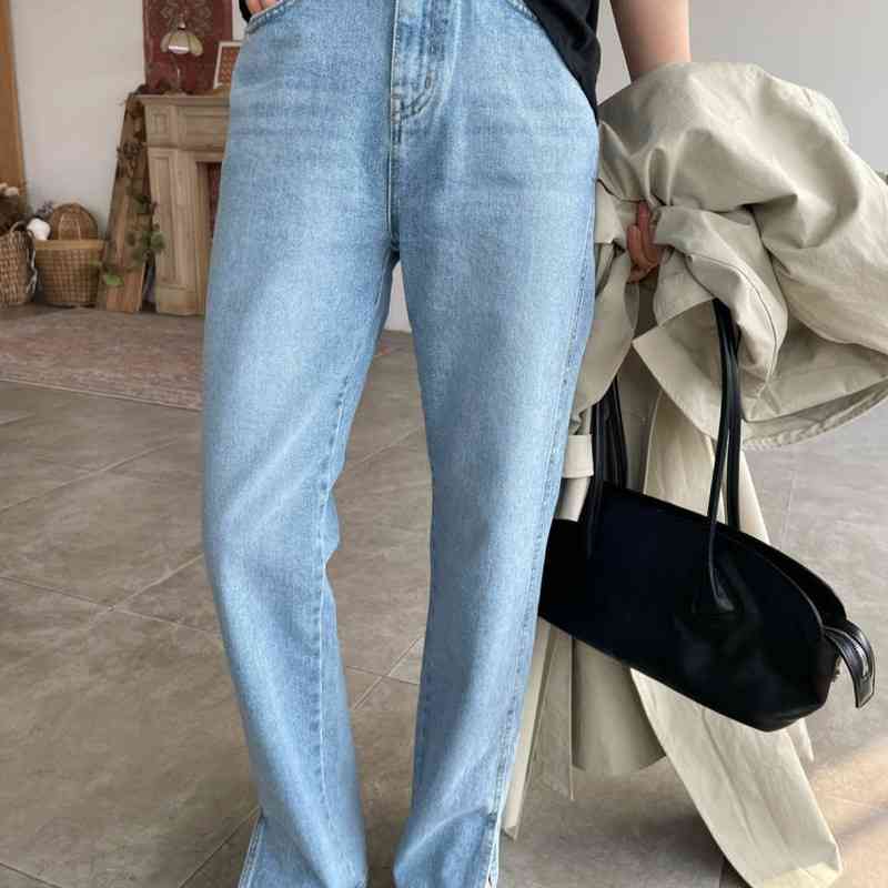

Spring Autumn Baggy Jeans Pant Streetwear High Waisted Split Design Vintage Wide Leg Denim Bottoms 210602, Light blue