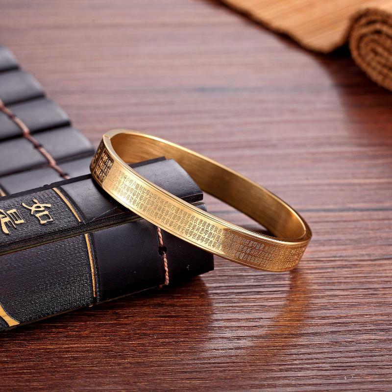 

Bangle Great Compassion Mantra Bracelet Heart Sutra Stainless Steel Jewelry, Black