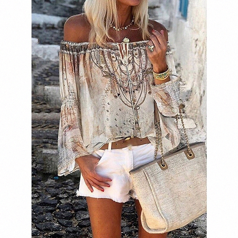 Women's Blouse Peasant Blouse Shirt Floral Flower Off Shoulder Tops Blue Blushing Pink Beige w3jS#-image-755736318