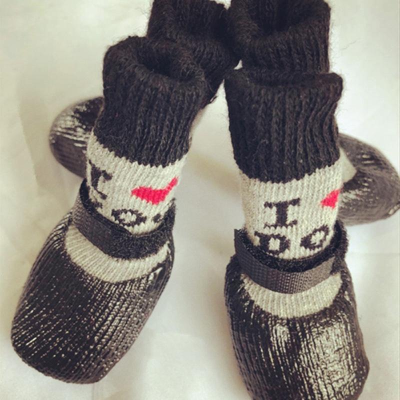 

Dog Apparel 4pcs/set S M L Size Cotton Rubber Pet Shoes Waterproof Non-slip Rain Snow Boots Socks Footwear For Puppy Small Cats Dogs