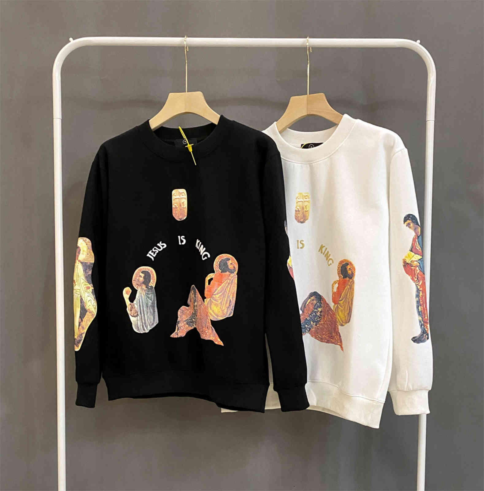 

Kanye west Hoodie Men sweaterAutumn and winter 2021 high street men's and women's same portrait foam couple's sweater tide brand coat, Black