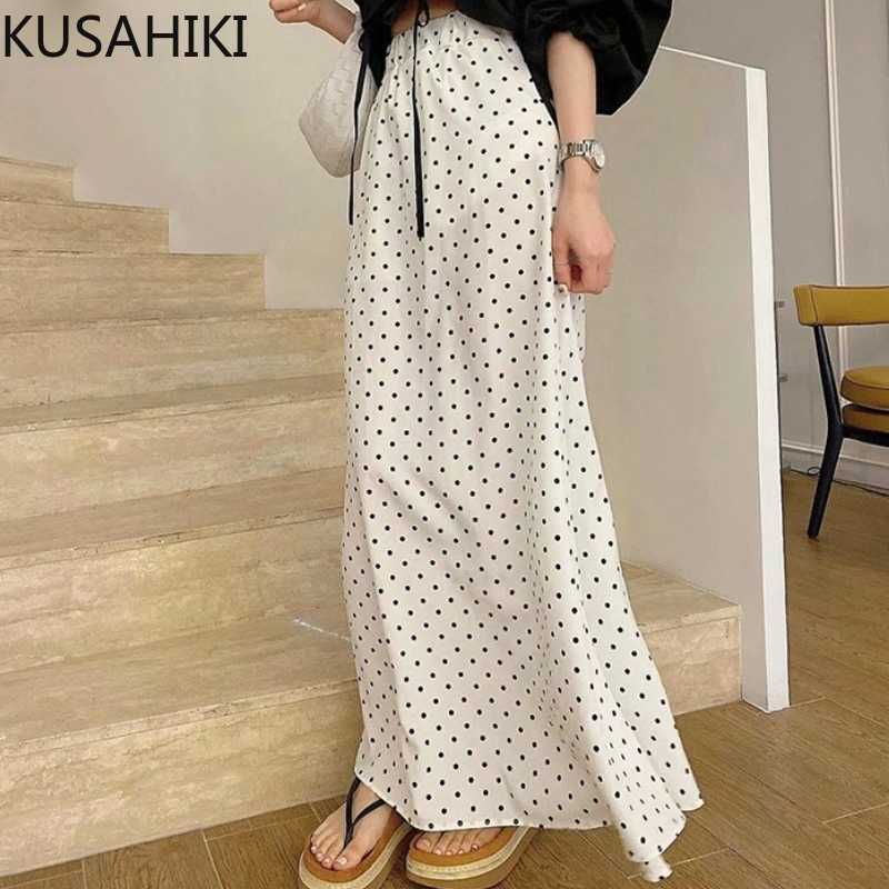 

KUSAHIKI Korean Blacl White Dot Elegant Slim Woman Skirts Vintage Sweet Faldas Mujer Moda Summer Skirt 6H814 210602, Black