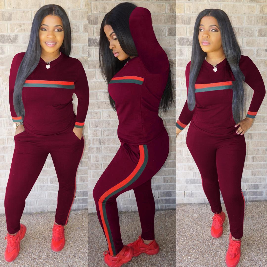 

New Autumn Winter Jumpsuit 2 Pieces Outfits Sport Sweatsuit Womens Tracsuits Long Sleeve Sports Suit Daily Tops and Pants Lady Striped Print, Black