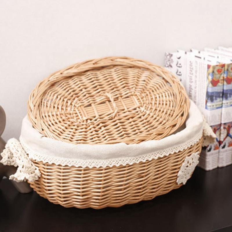 

Bathroom Storage & Organization Wicker Rattan Basket Large With Lid Snack Home Living Room Decor Toy Debris Finishing Tool