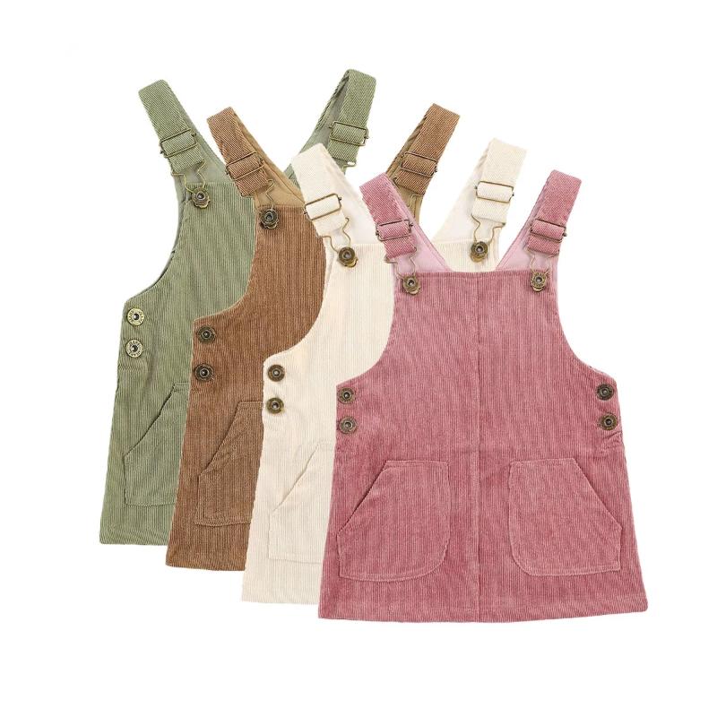 

0-3Y Vintage Born Infant Toddler Baby Girl Corduroy Dress Autumn Spring Sleeveless Overalls For Girls Clothing Girl's Dresses, Beige