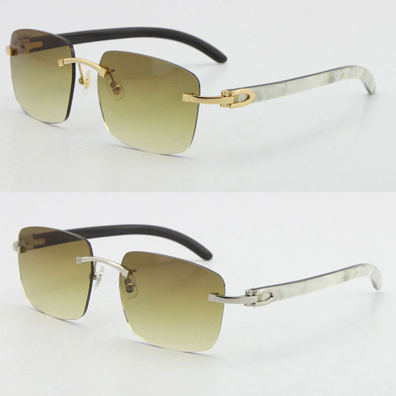 

Wholesale Selling Rimless Sunglasses Original Genuine Black Mix White Buffalo Horn Men Women Eyeglasses Frame Outdoors Driving Glasses C Decoration 18K Gold